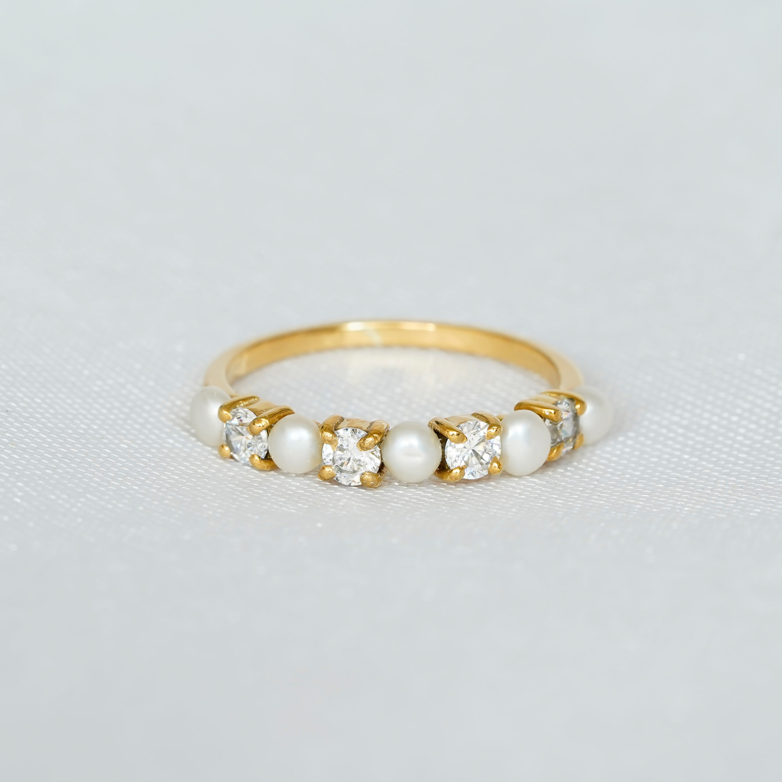Pearl & Diamond Wedding Band For Women - Image 4