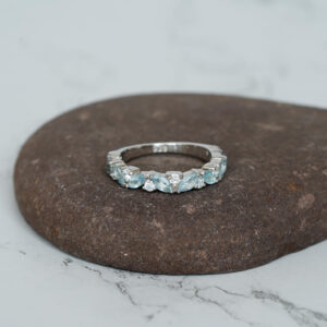 Aquamarine & Diamond Wedding Band For Women