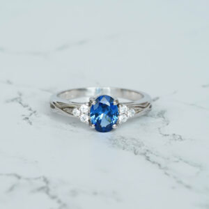 Oval Blue Sapphire Engagement Ring for Women
