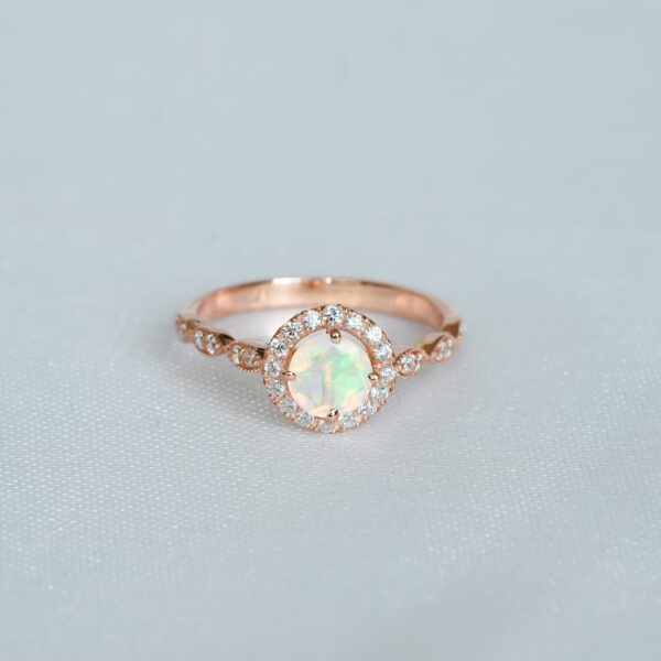 Round Opal Engagement Ring for Women - Image 2