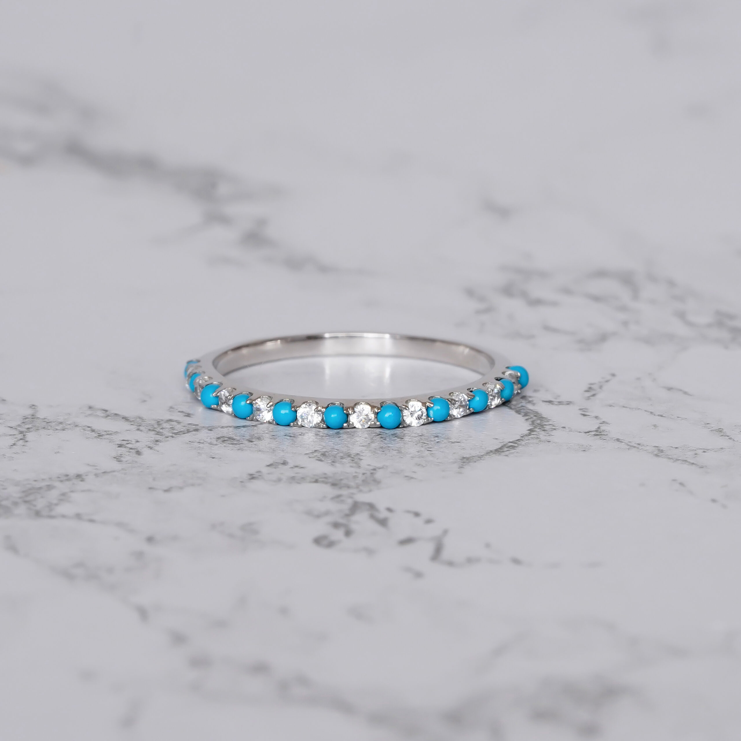 Turquoise & Diamond Wedding Band For Women