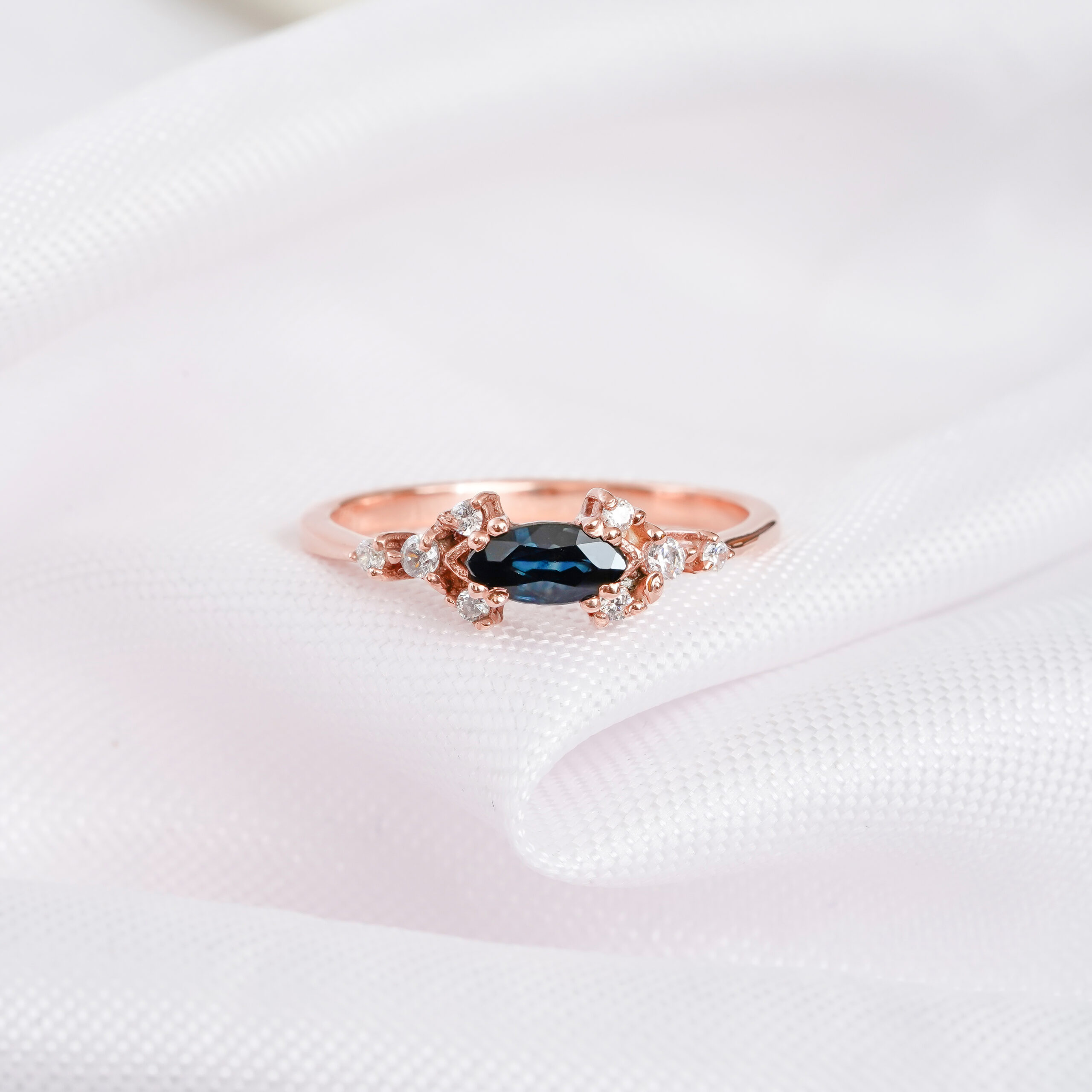 Blue Sapphire Engagement Ring Set For Women - Image 3