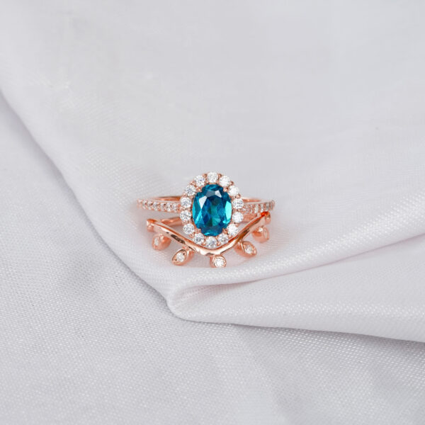 Blue Topaz Engagement Ring Set For Women