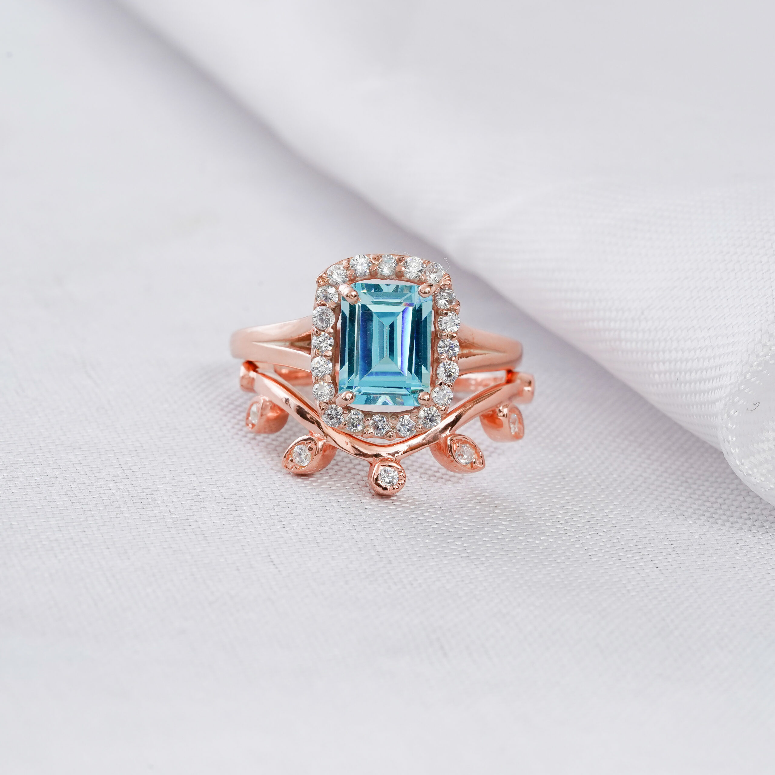 Aquamarine Engagement Ring Set For Women