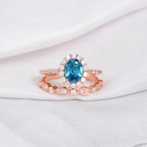 Blue Topaz Engagement Ring Set For Women