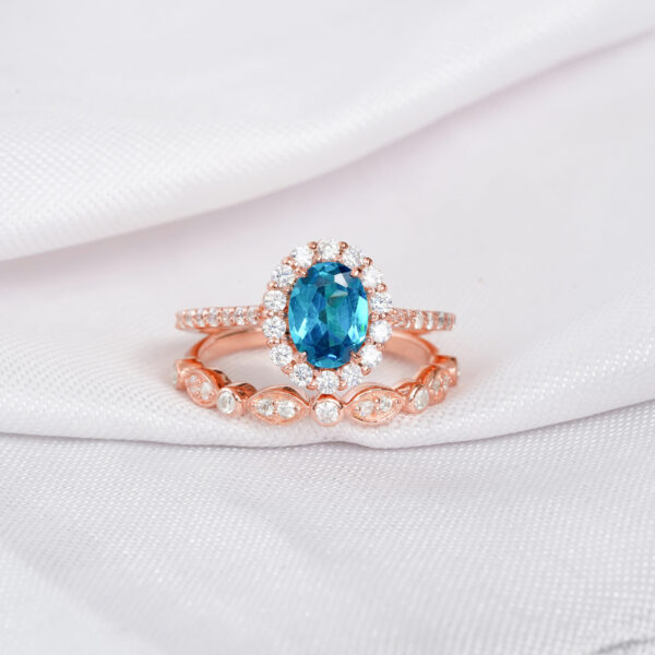 Blue Topaz Engagement Ring Set For Women