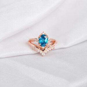 Blue Topaz Engagement Ring Set For Women