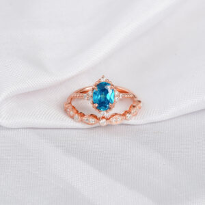 Blue Topaz Engagement Ring Set For Women