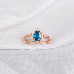 Blue Topaz Engagement Ring Set For Women