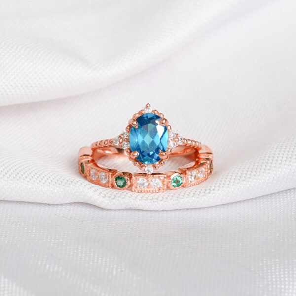 Blue Topaz Engagement Ring Set For Women