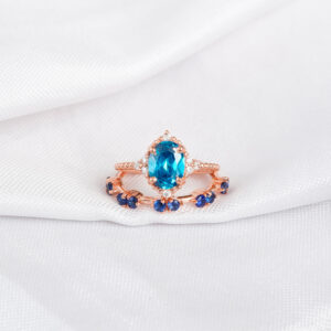 Blue Topaz Engagement Ring Set For Women