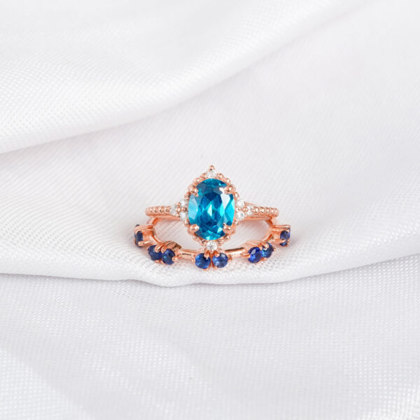 Blue Topaz Engagement Ring Set For Women