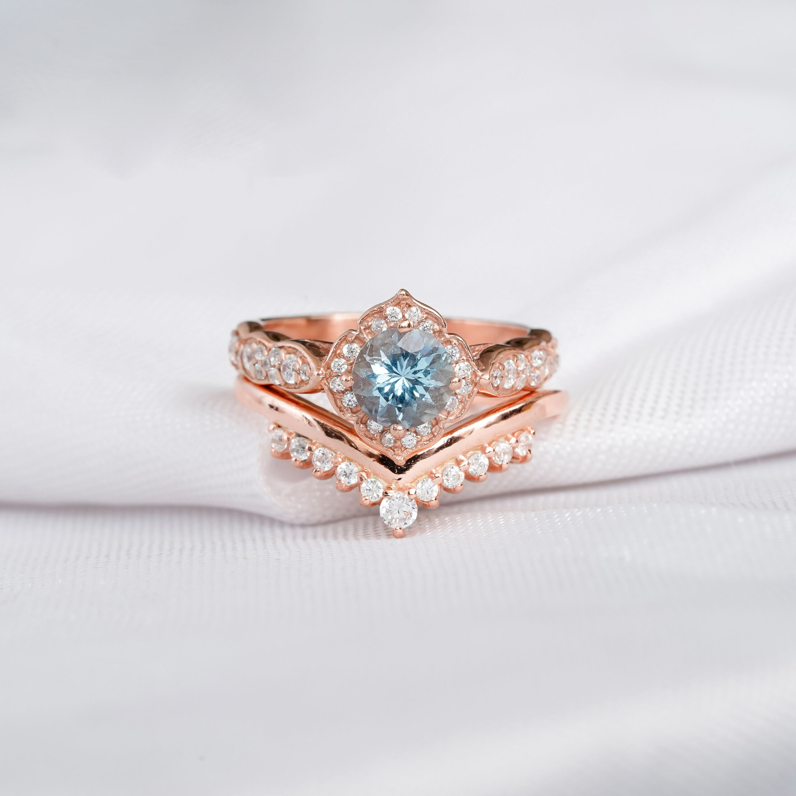 Aquamarine Engagement Ring Set For Women
