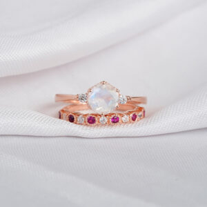 Moonstone Engagement Ring Set For Women