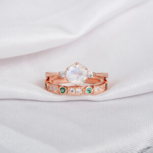 Moonstone Engagement Ring Set For Women