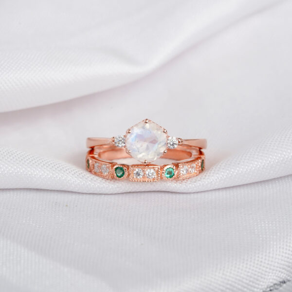 Moonstone Engagement Ring Set For Women