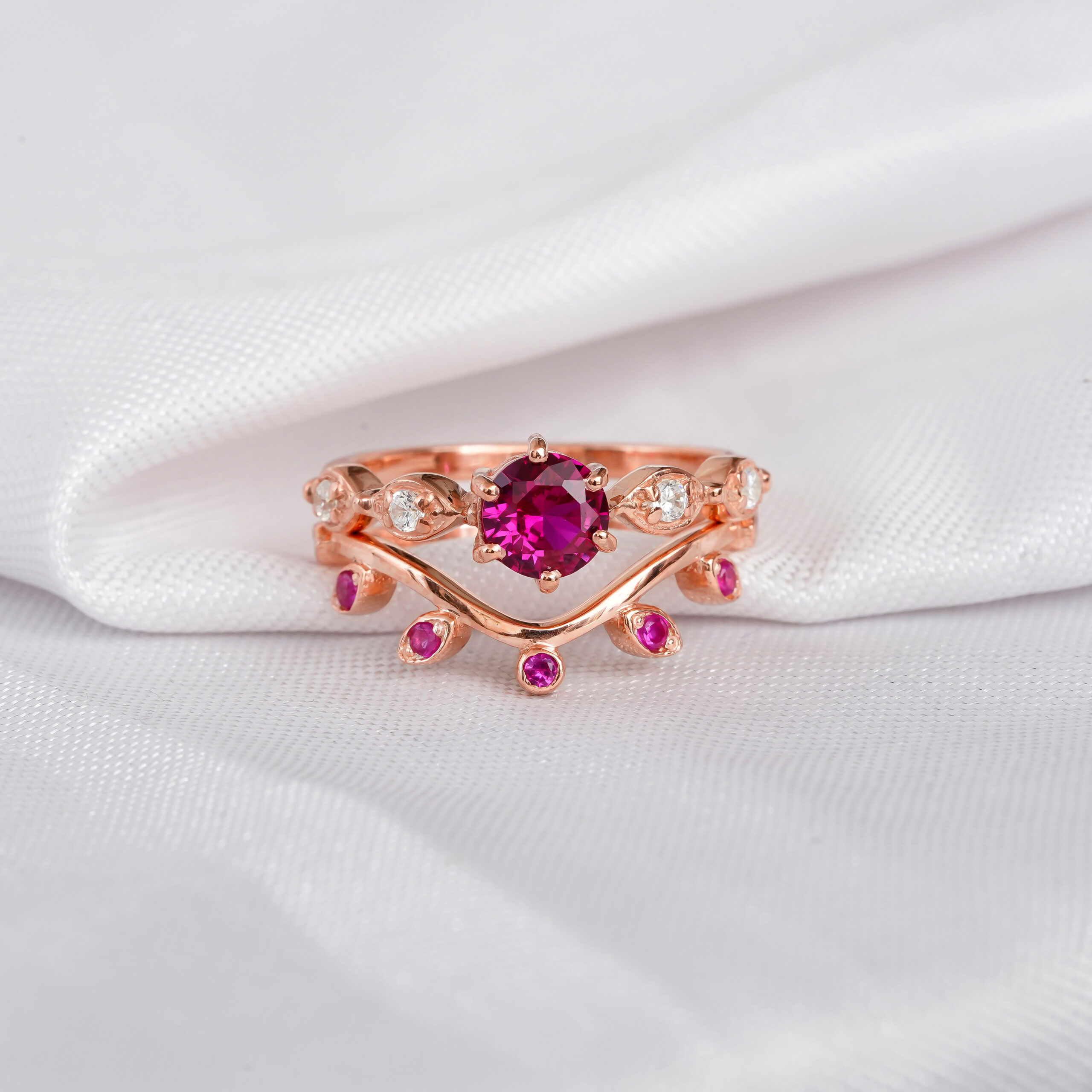 Ruby Engagement Ring Set For Women