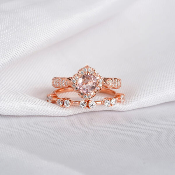 Morganite Engagement Ring Set For Women
