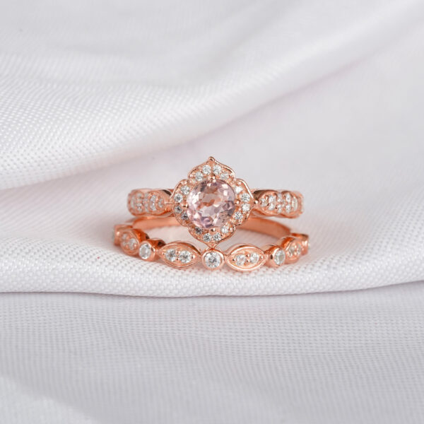 Morganite Engagement Ring Set For Women