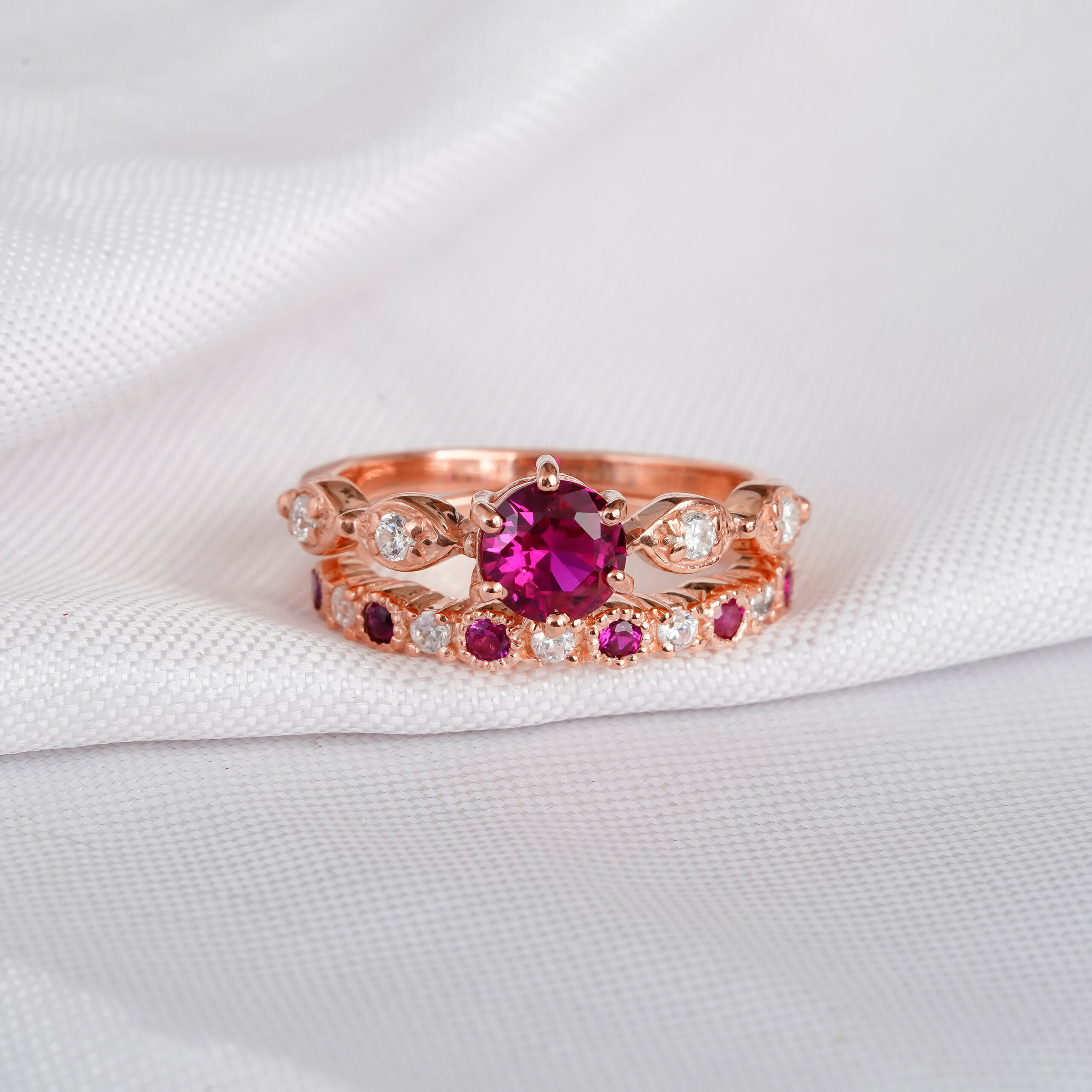 Ruby Engagement Ring Set For Women