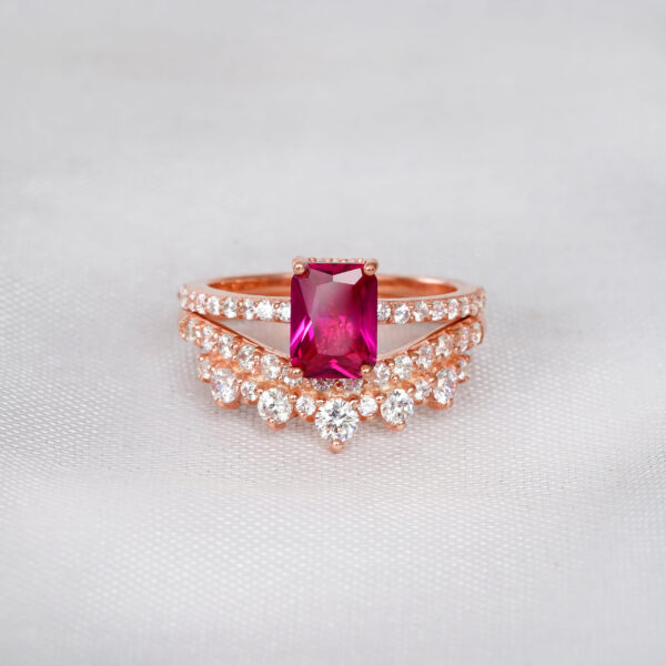 Ruby Engagement Ring Set For Women