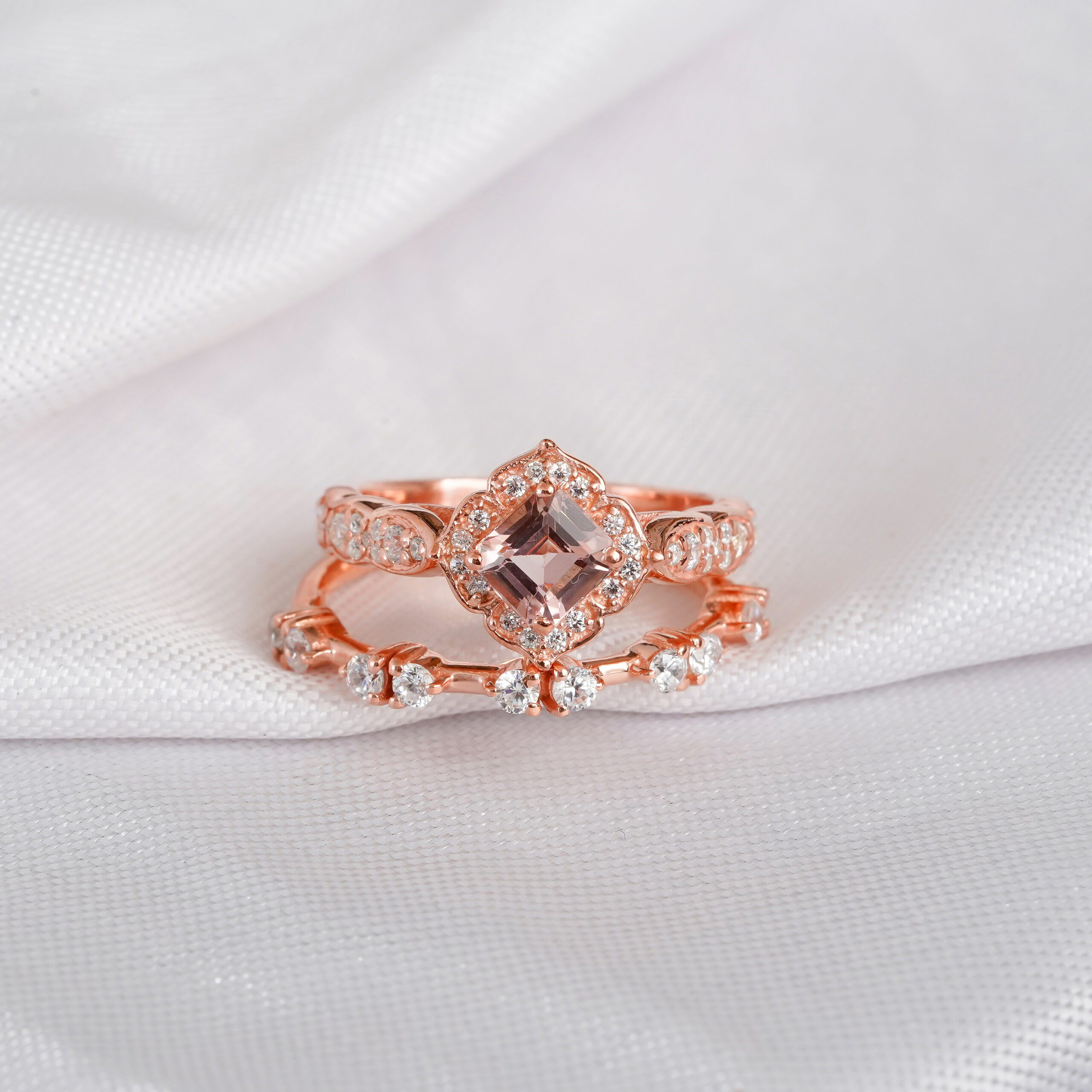 Morganite Engagement Ring Set For Women