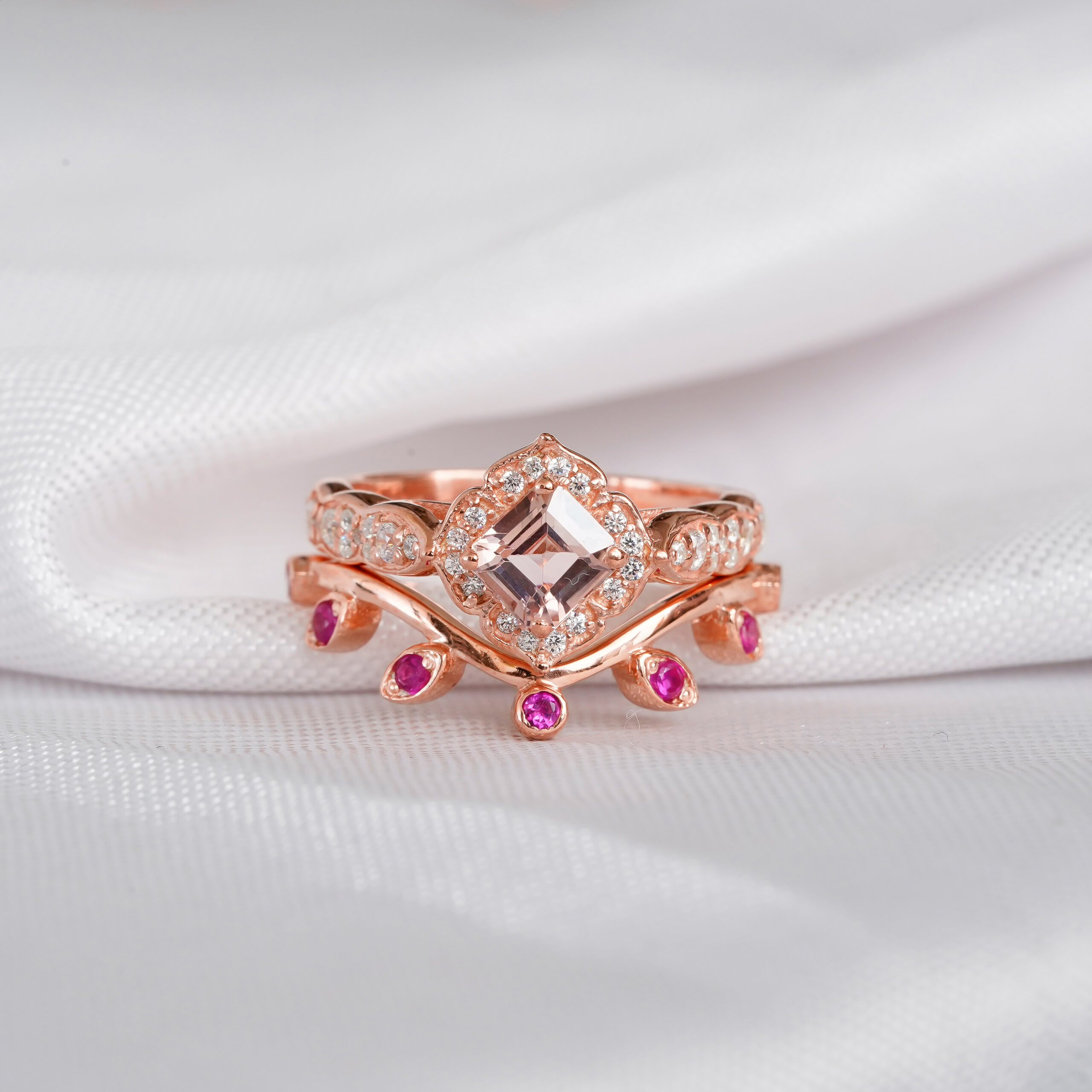 Morganite Engagement Ring Set For Women