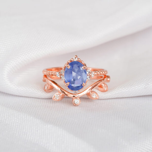 Blue Sapphire Engagement Ring Set For Women