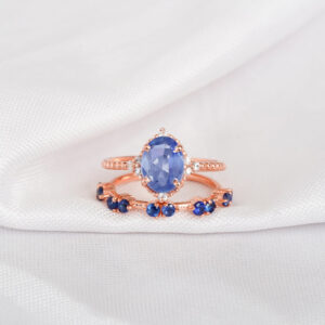 Blue Sapphire Engagement Ring Set For Women