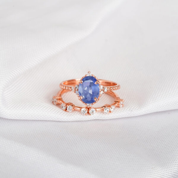 Blue Sapphire Engagement Ring Set For Women