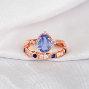 Blue Sapphire Engagement Ring Set For Women