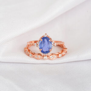 Blue Sapphire Engagement Ring Set For Women