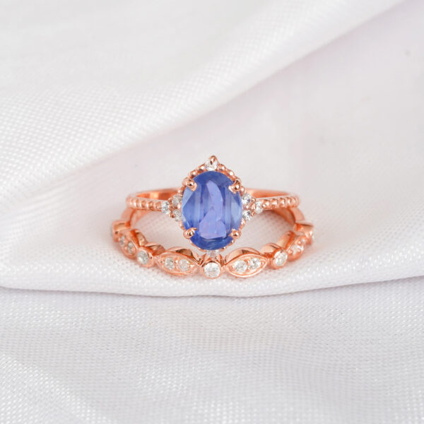 Blue Sapphire Engagement Ring Set For Women