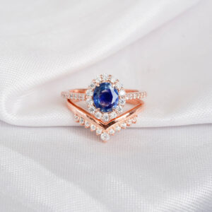 Blue Sapphire Engagement Ring Set For Women