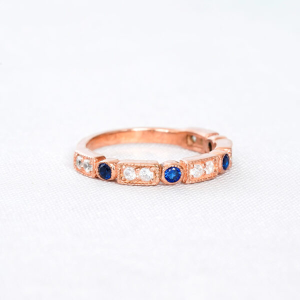 Blue Sapphire Diamond Wedding Band For Women - Image 3
