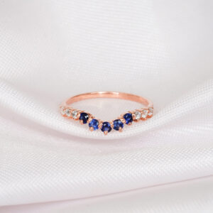 Blue Sapphire & Diamond Wedding Band For Women