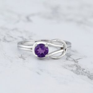 Amethyst Ring 14k Gold, Amethyst Solitaire Ring, Gold Knot Ring, Round Real Amethyst Engagement Ring, Purple Stone Ring, Minimalist Jewelry