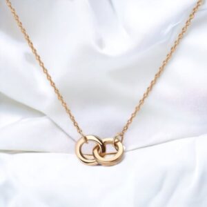 Premium Two Rings Interlocking Pendant Necklace 14k Gold connect Women Pendant necklace, Dainty Delicate 18 inch Link Chain Necklace For Men