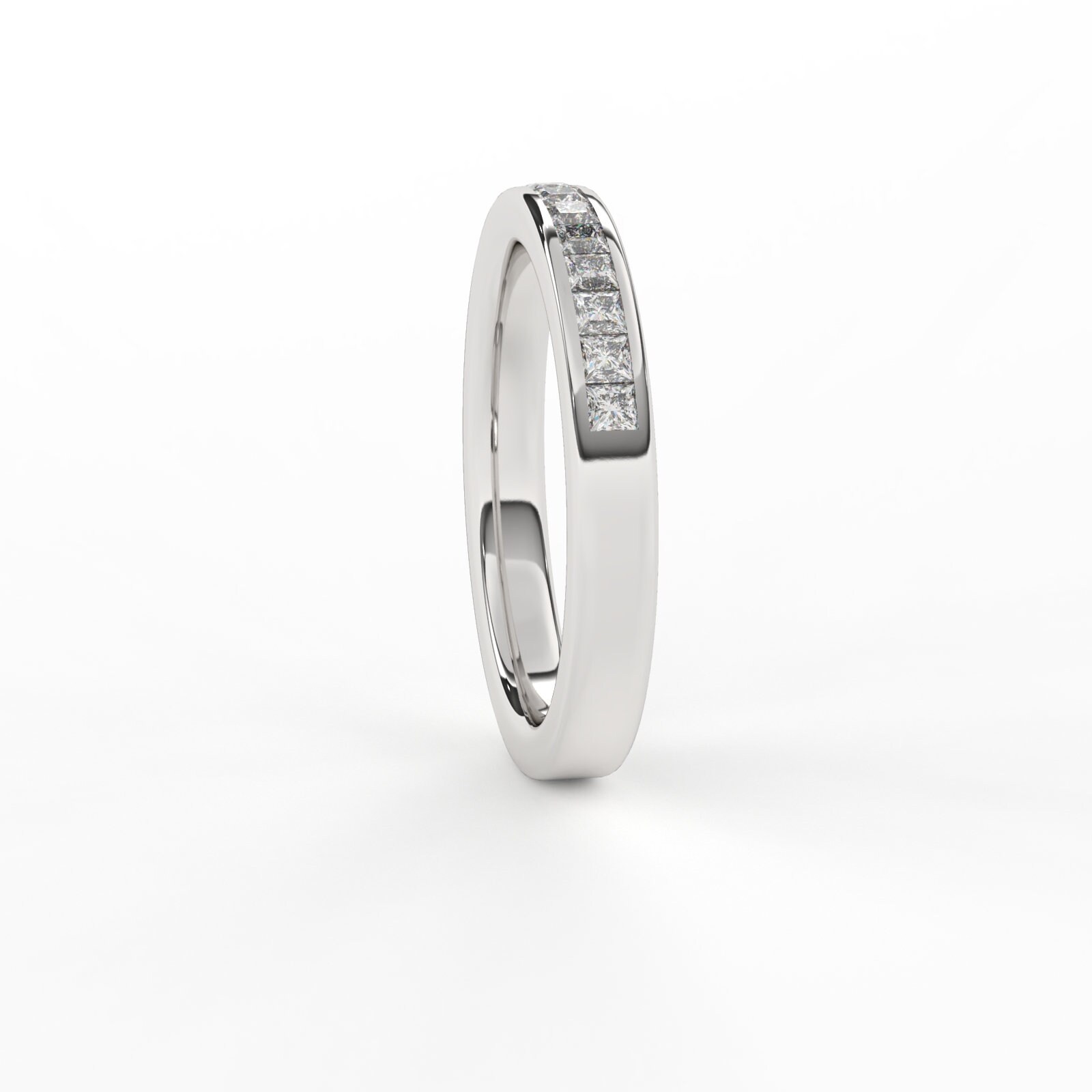 Half eternity moissanite wedding band, 14k gold princess cut moissanite ring band, Channel set moissanites, Trending wedding band for women