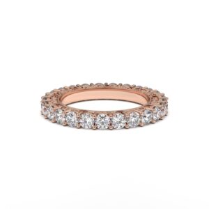 Modern moissanite wedding band, Glamorous 3mm moissanite band, Filigree Design Ring, 14k Solid Gold Band, Full Eternity Statement Prong set