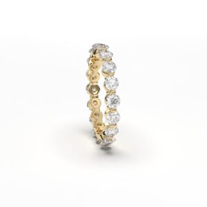 3mm moissanite eternity band, Classic 14k gold band, Full Eternity Moissanite Ring, Stacking gold and moissanite ring, Round Bezel set Ring
