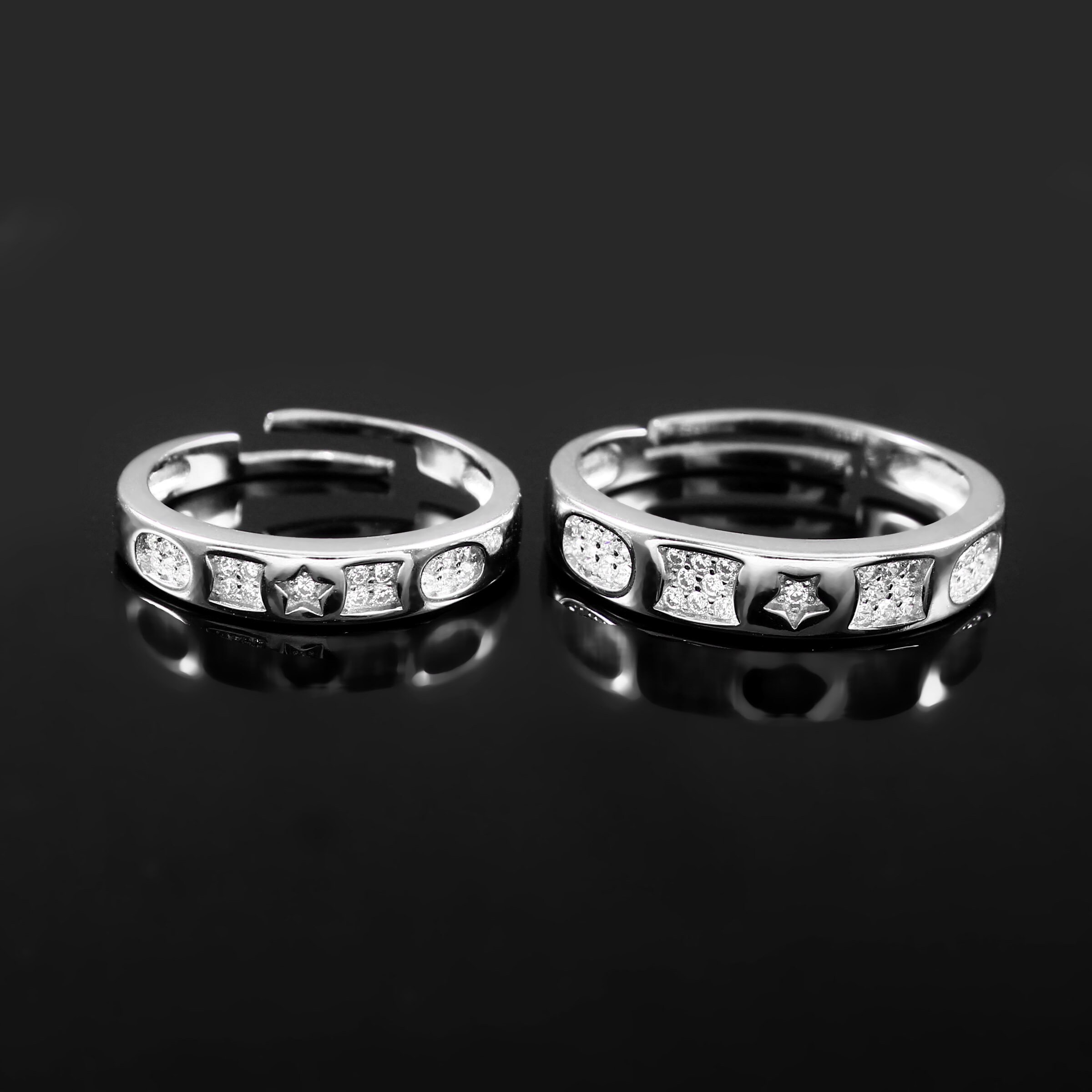 Matching Couple Bands His And Hers Ring Set Eternity Couple Diamonds Ring Sets Adjustable Wedding Engagement Jewelry Same Rings for Couple