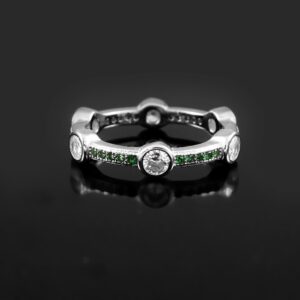 Emerald and Diamond Eternity Band, 14k Solid Gold Diamond wedding band, Traditional Minimalist Bridal Bezel set engagement Anniversary Band