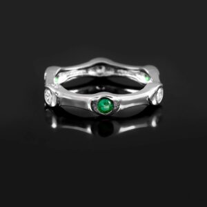 Emerald and Diamond Eternity Band, 14k Solid Gold Diamond wedding band, Traditional Minimalist Bridal Bezel set engagement Anniversary Band