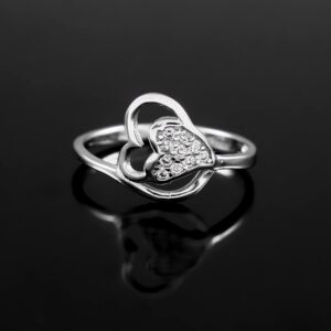 Dual Heart Shape Ring For Women Dainty Delicate Pave Set Diamonds Thin Band Minimalist Jewelry Promise Ring Simple Wedding Anniversary Gift