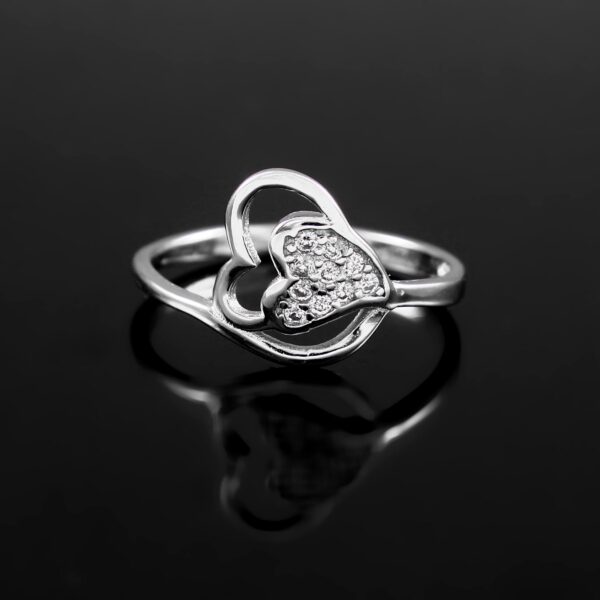 Dual Heart Shape Ring For Women Dainty Delicate Pave Set Diamonds Thin Band Minimalist Jewelry Promise Ring Simple Wedding Anniversary Gift