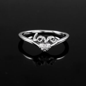 Love Ring For Women Love Text Dainty Delicate Pave Set Diamonds Thin Band Minimalist Jewelry Promise Ring Simple Wedding Anniversary Gift