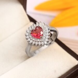 Princess Diana Inspired Ruby Engagement Ring Halo Heart Shape Red Ruby with Diamonds Wedding Anniversary Classic Vintage Ring For Women