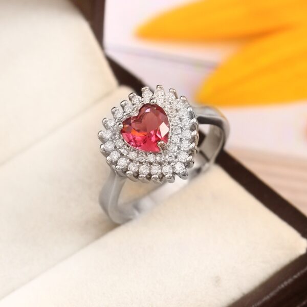 Princess Diana Inspired Ruby Engagement Ring Halo Heart Shape Red Ruby with Diamonds Wedding Anniversary Classic Vintage Ring For Women