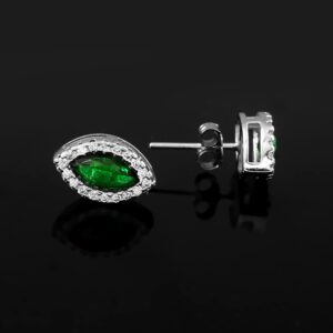 Marquise Emerald Earrings, 14k Solid Gold Marquise Cut Emerald Halo Natural Diamond Studs, Dainty Emerald Earrings, Petite Emerald Studs
